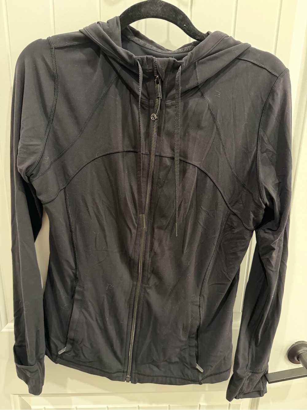 Lululemon Black Hooded Full Zip Running Jacket Size 12